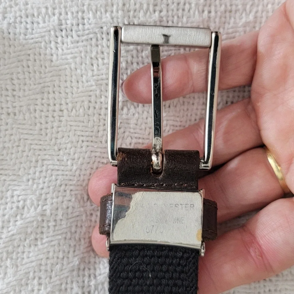 New Man France Black Woven Elastic Stretch Belt Leather‎ Trim Mens Size 42 105cm